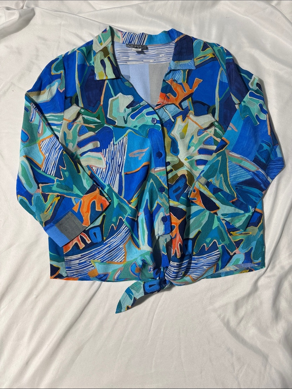 Simply Art by Dolcezza Abstract Resortwear Tie-Front Blouse Small Vacation 25683